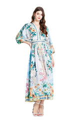 Floral Multi-Print V-Neck Maxi Dress