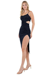 Denim Cut-Out Maxi Dress