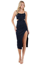 Denim Cut-Out Maxi Dress