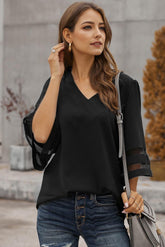 V-Neck Flare Sleeve Blouse