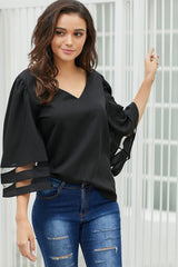 V-Neck Flare Sleeve Blouse