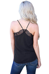 Black Lace Neckline Racerback Tank Top