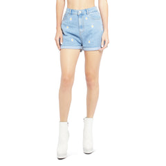 Floral Embroidered Light-Washed Denim Shorts
