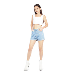 Floral Embroidered Light-Washed Denim Shorts