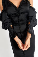 Off-Shoulder Ruffle Trim Little Black Dress