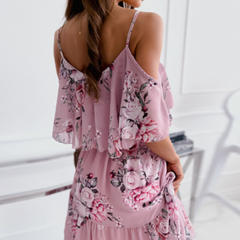 Cold Shoulder Ruffle Chiffon Beach Dress