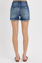 Distressed Raw Hem Denim Shorts