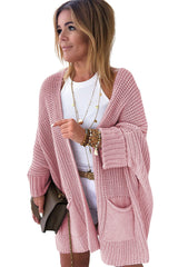 Pink Oversized Fold Over Sleeve Open Front Cardigan.