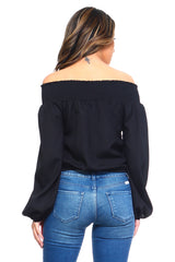Off-Shoulder Long Sleeve Lace-Up Top