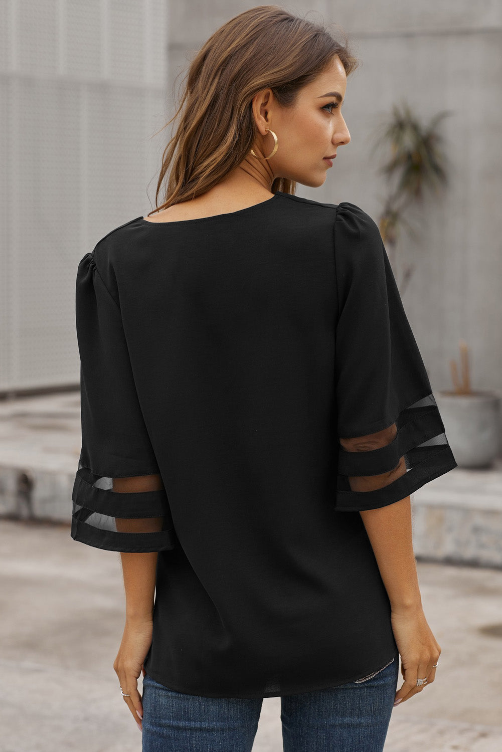 V-Neck Flare Sleeve Blouse