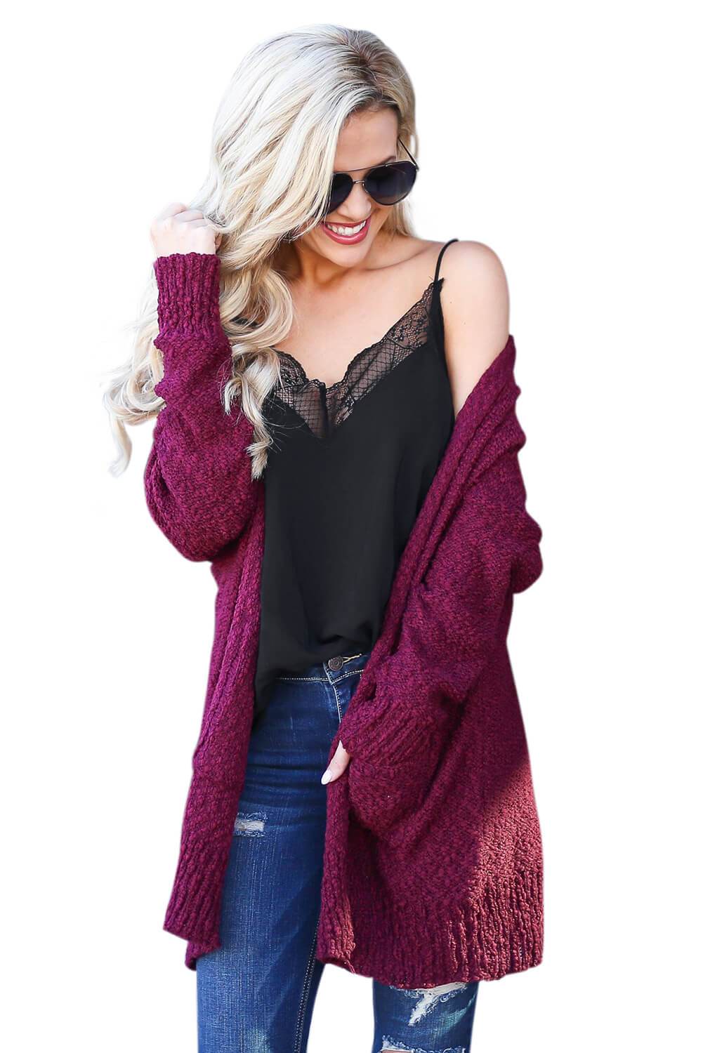 Black Lace Neckline Racerback Tank Top