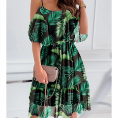 Cold Shoulder Ruffle Chiffon Beach Dress