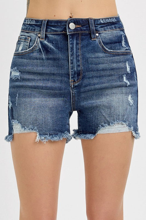 Distressed Raw Hem Denim Shorts